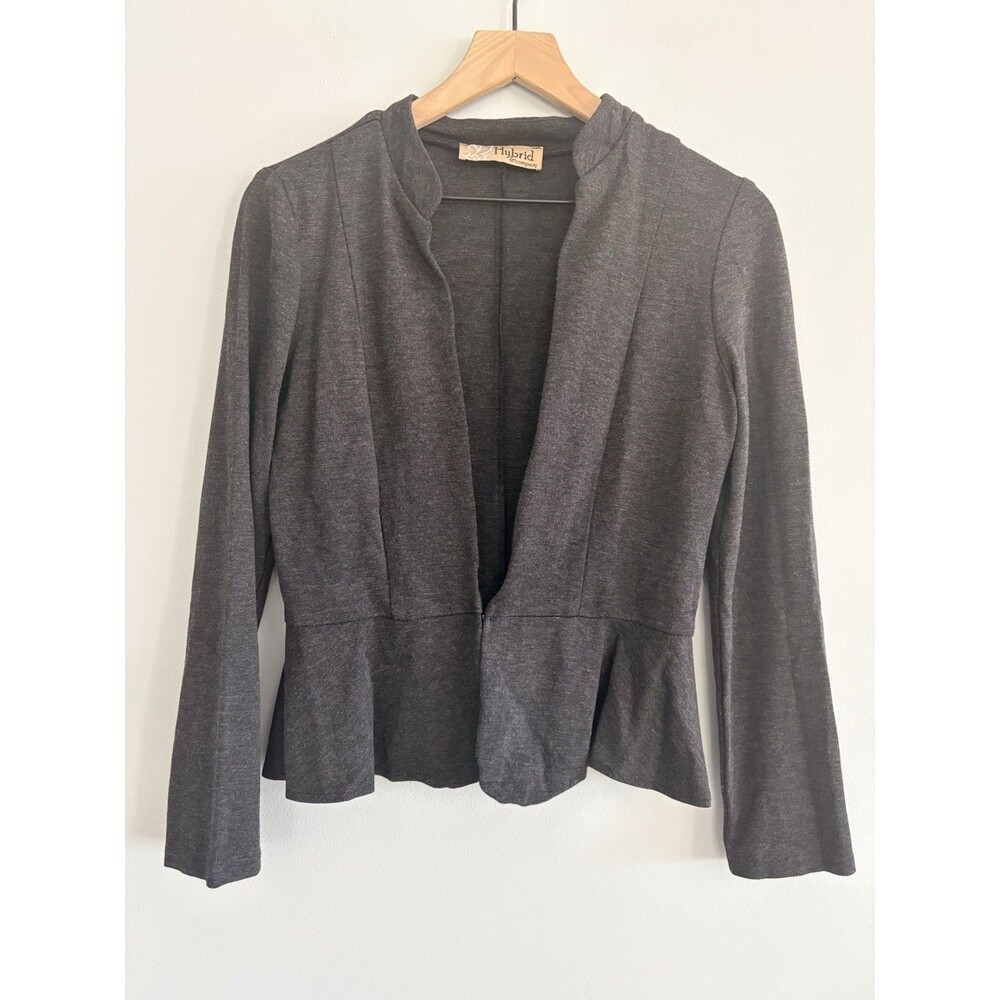 Hybrid & Company Womens Gray Peplum Blazer Jacket Size Medium Stretch